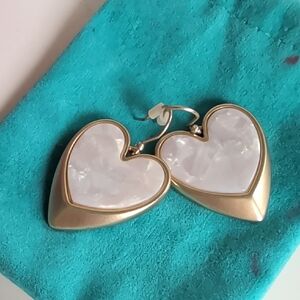 Lucky Brand Gold and Cream Heart Earrings
